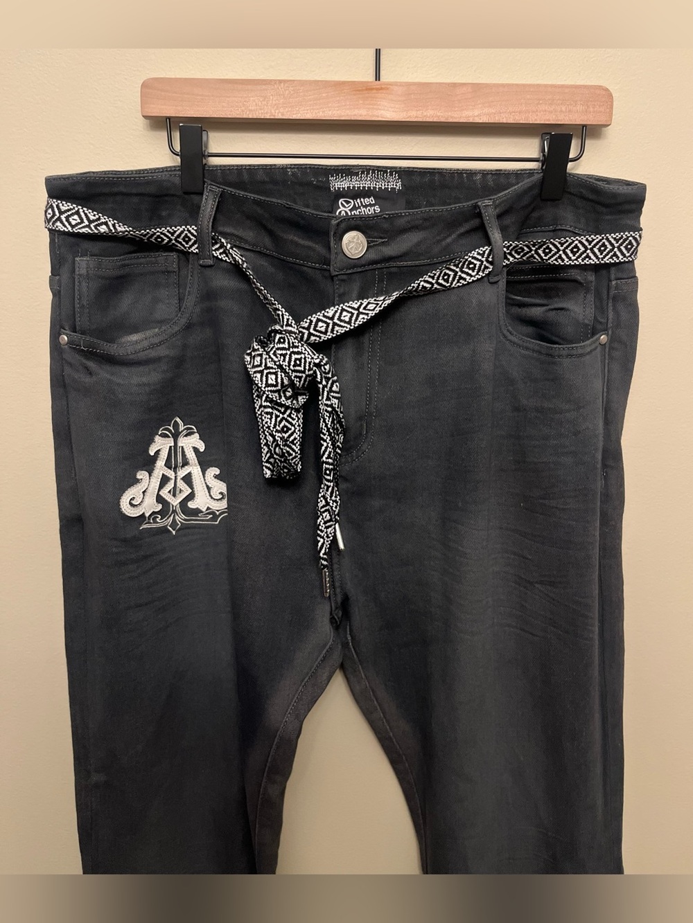NWT Lifted Anchors "Steffi" Knitted Stacked Flare Jeans Men's Size 36 Washed Blk